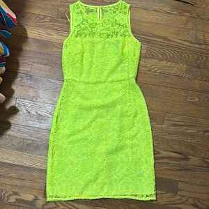 NWT! J. Crew Neon Yellow Lace Midi Dress, Size 2.